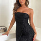 Vintage Black Sequin Strapless Sheath Homecoming Dress Party Dress Cocktail Dress DP6716