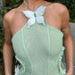 Charming Aqua Chiffon Butterfly Design Prom Dress Sheath Halter-neck Evening Dress Long Formal Dress DP6690