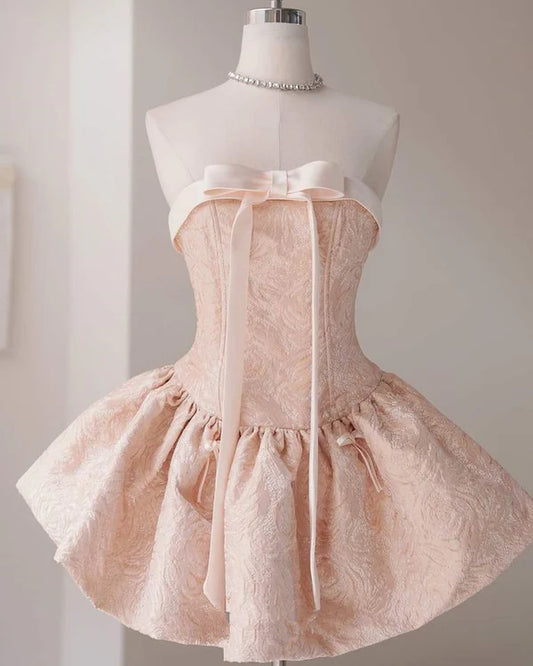 Cute Pink A-Line Homecoming Dress Strapless Party Dress Short A-Line Cocktail Dress, DP6619