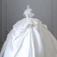 Elegant White Satin Off-the-shoulder Ruffle Ball Gown Design A-Line Wedding Dress, DP6113