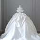 Elegant White Satin Off-the-shoulder Ruffle Ball Gown Design A-Line Wedding Dress, DP6113