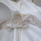 Elegant White Satin Off-the-shoulder Ruffle Ball Gown Design A-Line Wedding Dress, DP6113