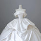Elegant White Satin Off-the-shoulder Ruffle Ball Gown Design A-Line Wedding Dress, DP6113