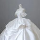 Elegant White Satin Off-the-shoulder Ruffle Ball Gown Design A-Line Wedding Dress, DP6113