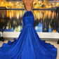 Fabulous Long Mermaid Appliques Backless Black Girl Prom Dress, DP2310