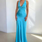 Yellow V Neck Backless Elegant Party Dress Wedding Guest Dress, DP2861