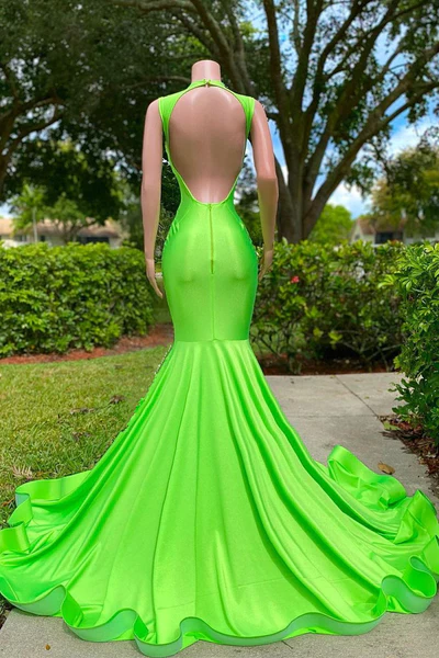 Charming Open Back Long Mermaid Beding Black Girl Prom Dress, DP2314