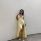 Yellow High-Low Spaghetti Straps Prom Dress Party Dress,DP442