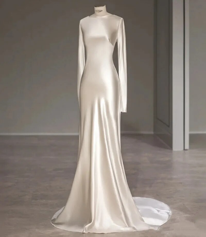 Elegant Ivory Long Sleeves Backless Formal Party Dress,DP1496