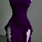 Burgundy Strapless Sheath Midi Length Ruffle Sexy Evening Dress, DP2587