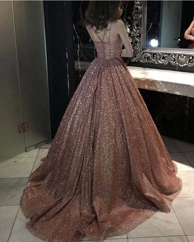 Rose Gold Sparkly Ball Gown Dresses Cross Neck,DP0250 – DSProm