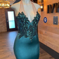 Green Halter Long Mermaid Appliques Black Girl Prom Dress, DP2313