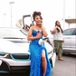 Royal Blue Strapless Mermaid Slit Prom Dress Evening Party Dress for Black Girl,DP438