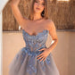 Vintage Blue Applique Strapless Design A-line Tulle Party Dress Homecoming Dress DP6081