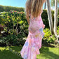 Elegant Pastel Ruffled Floral Print Spaghetti Straps Mermaid Prom Dress DP8182