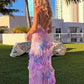 Elegant Pastel Ruffled Floral Print Spaghetti Straps Mermaid Prom Dress DP8182