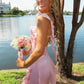 Vintage Pink Chiffon Ruffled Backless Homecoming Dress Party Dress Cocktail Dress DP6683