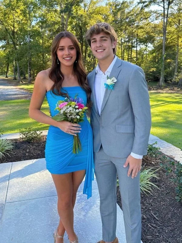 Vintage Simple Sheath Chiffon Strapless Homecoming Dress Party Dress Cocktail Dress DP6684