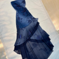 Vintage Navy Strapless Ruffles Chiffon Long Party Dress Evening Gown DP3893
