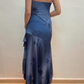 Vintage Navy Strapless Ruffles Chiffon Long Party Dress Evening Gown DP3893
