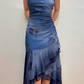 Vintage Navy Strapless Ruffles Chiffon Long Party Dress Evening Gown DP3893