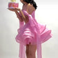 Süßes rosa schulterfreies A-Linien-Kurzes gestuftes Partykleid Cocktailkleid Homecoming-Kleid DP6525