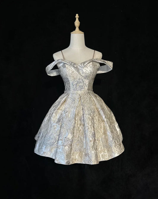 Vintage Silvery A-Line Homecoming Dress Spaghetti Strap Party Dress Short Cocktail Dress, DP6556