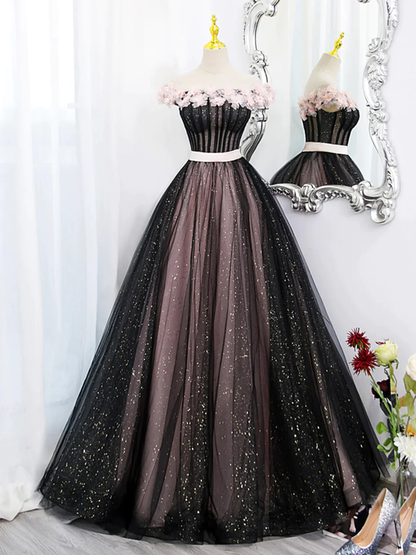 Black Shiny Off Shoulder Formal Prom Dress Party Gown,DP1003