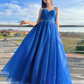 Royal Blue A-Line Spaghetti Straps Tulle Long Prom Dress,DP1007