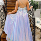 One Shoulder 3D Flower A-Line Long Prom Dress with Sequins,DP1009