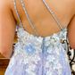 One Shoulder 3D Flower A-Line Long Prom Dress with Sequins,DP1009