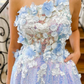 One Shoulder 3D Flower A-Line Long Prom Dress with Sequins,DP1009