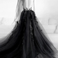 Black Appliques Backless Tulle Long Prom Dress Formal Party Dress with Slit,DP1019