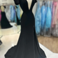 Sexy Black Deep V Neck Short Sleeves Long Prom Dress,DP1021