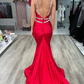 Sexy Red V Neck Satin Long Prom Dress with Beads,DP1022