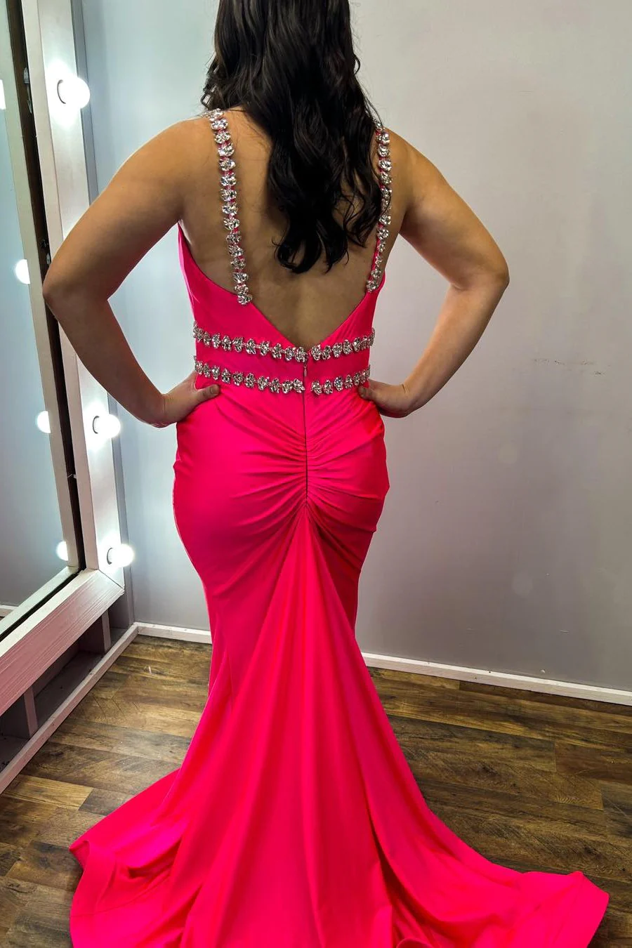 Sexy Red V Neck Satin Long Prom Dress with Beads,DP1022