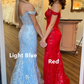 Charming Gold Off Shoulder Sequined Long Prom Dress wiith Slit,DP1023