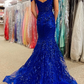 Charming Gold Off Shoulder Sequined Long Prom Dress wiith Slit,DP1023