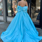 Princess Blue Bow Beading A-Line Long Prom Dress Birthday Dress,DP1025