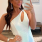 White One Shoulder Cut Out Mermaid Prom Dress,DP1027