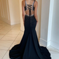 Black V Neck Beading Mermaid Long Prom Dress,DP1028