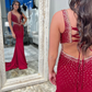 Black V Neck Beading Mermaid Long Prom Dress,DP1028