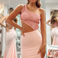 Pink One Shoulder Sequined Mermaid Prom Dress Evening Party Dress,DP1030