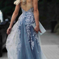 Blue Tulle Appliques Prom Dress Long Party Dress,DP1031