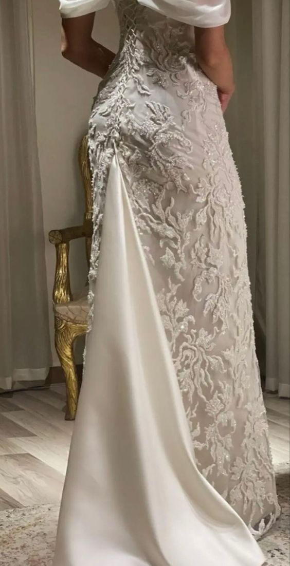 Gorgeous White Off Shoulder Beading Appliques Long Prom Dress Wedding Dress,DP1032