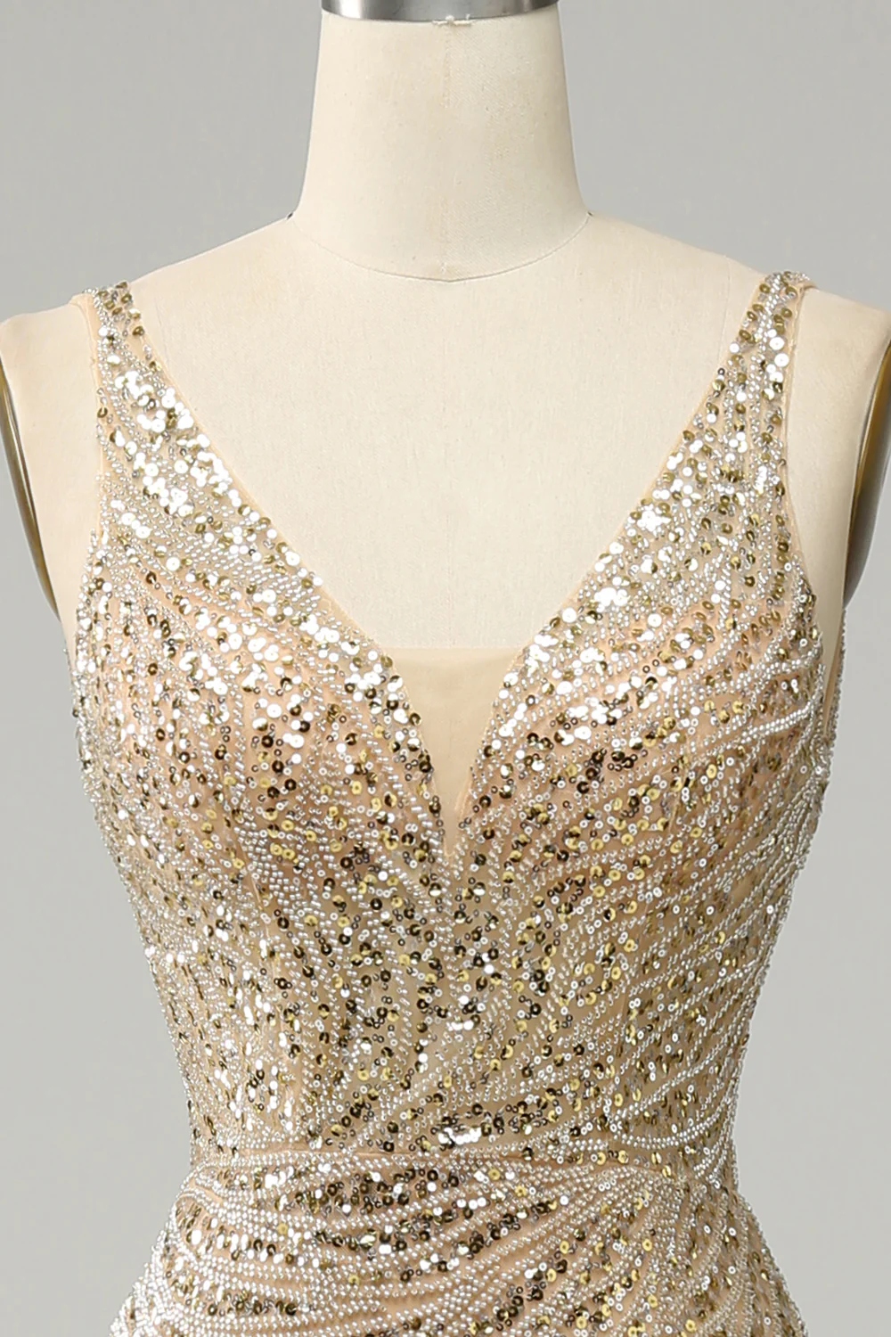 Gold Sequined Beading Backless Long Prom Dress,DP1033