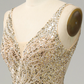 Gold Sequined Beading Backless Long Prom Dress,DP1033