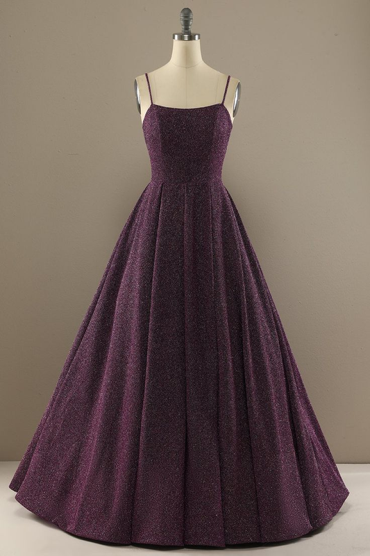 Dark Purple Straps Backless A-Line Formal Party Dress,DP1038