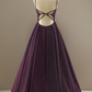 Dark Purple Straps Backless A-Line Formal Party Dress,DP1038