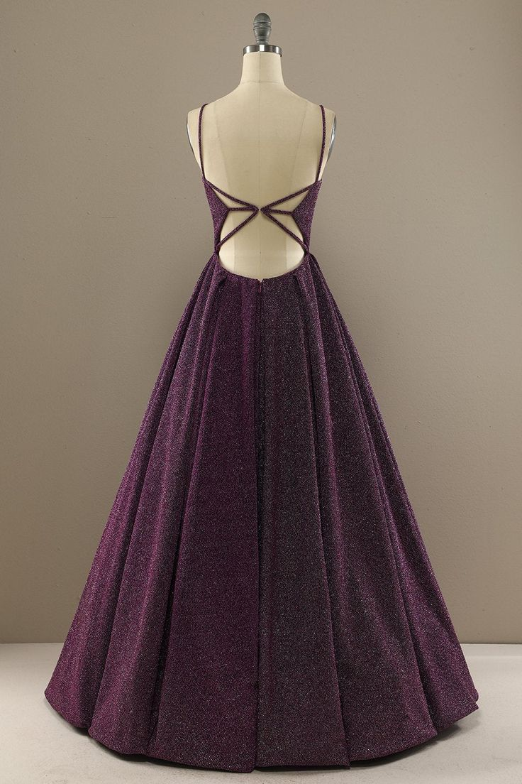 Dark Purple Straps Backless A-Line Formal Party Dress,DP1038